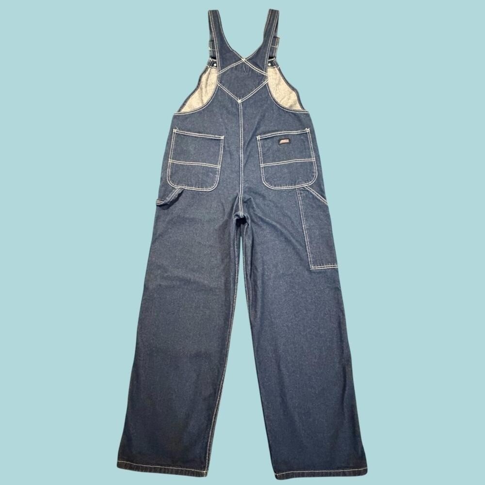 Genuine Dickies Bib Denim Overalls Indigo Blue Medium Regular Festival Workwear - Picture 2 of 15